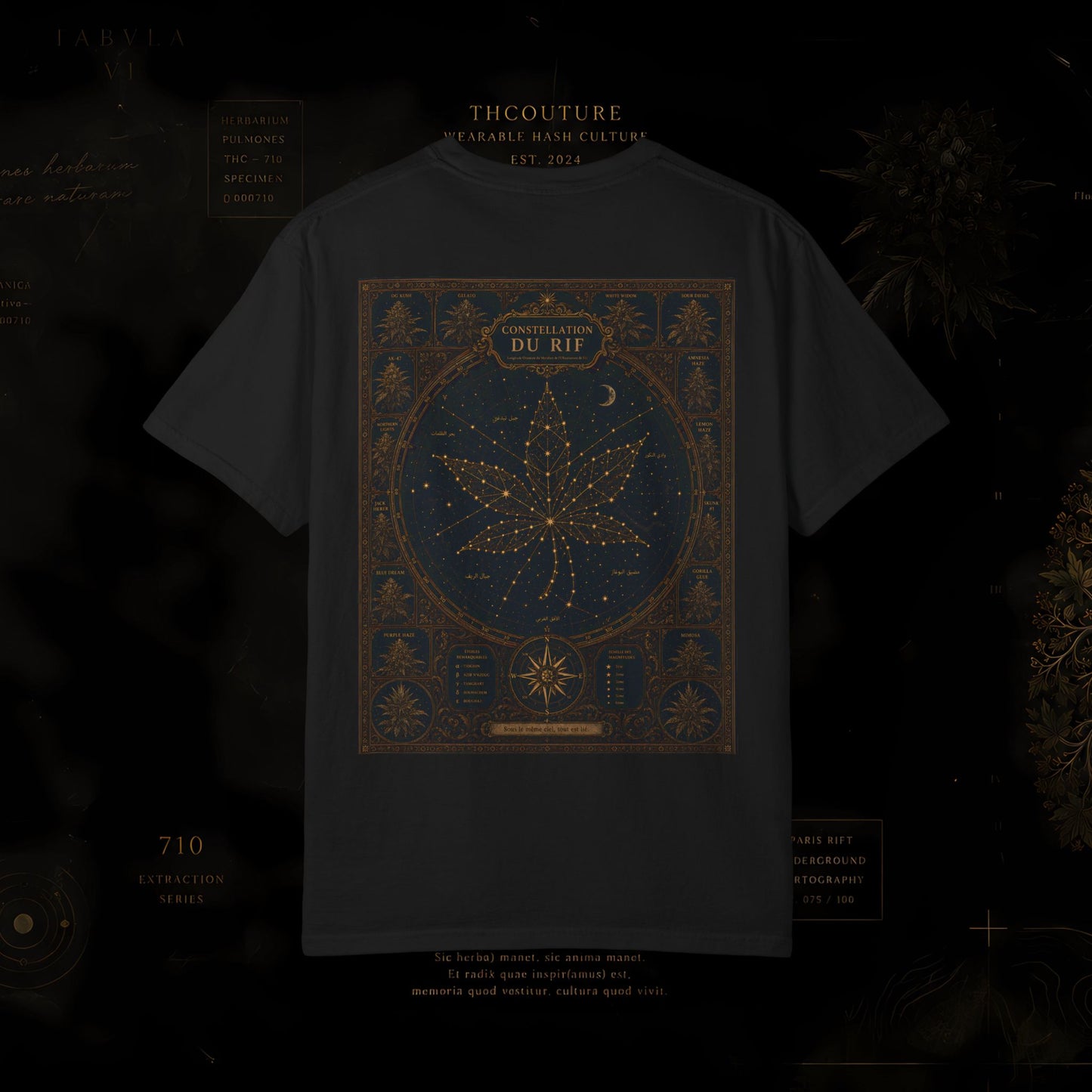 T-shirt THCOUTURE Tarot Herbal — coton lourd garment-dyed, motif botanique mystique au dos