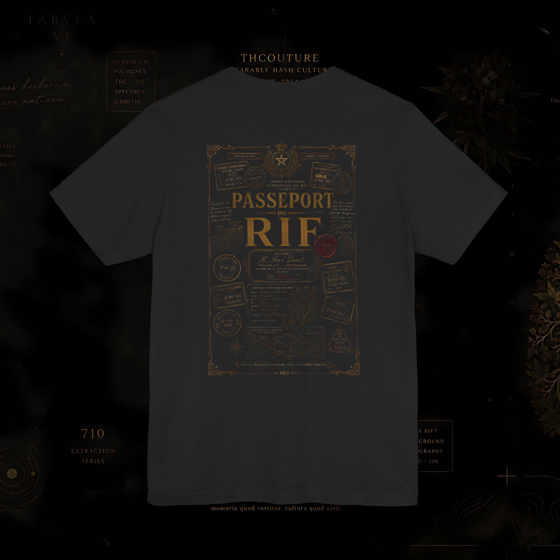 T-shirt THCOUTURE Passeport du Rif — imprimé passeport voyage, héritage marocain