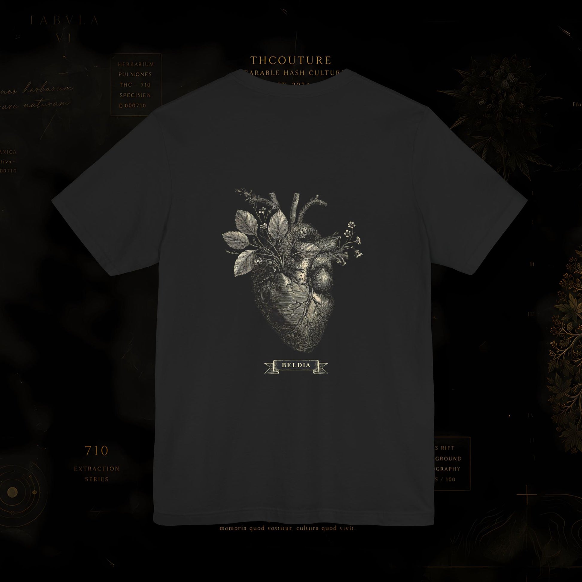 T-shirt THCOUTURE Cœur Anatomique — illustration cœur botanique au dos, coton noir