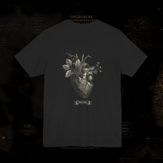T-shirt THCOUTURE Cœur Anatomique — illustration cœur botanique au dos, coton noir